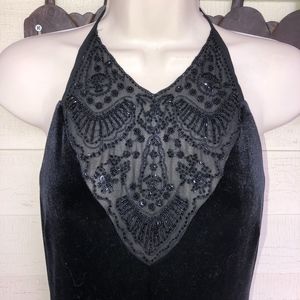 DELARU black beaded slitted velour maxi dress